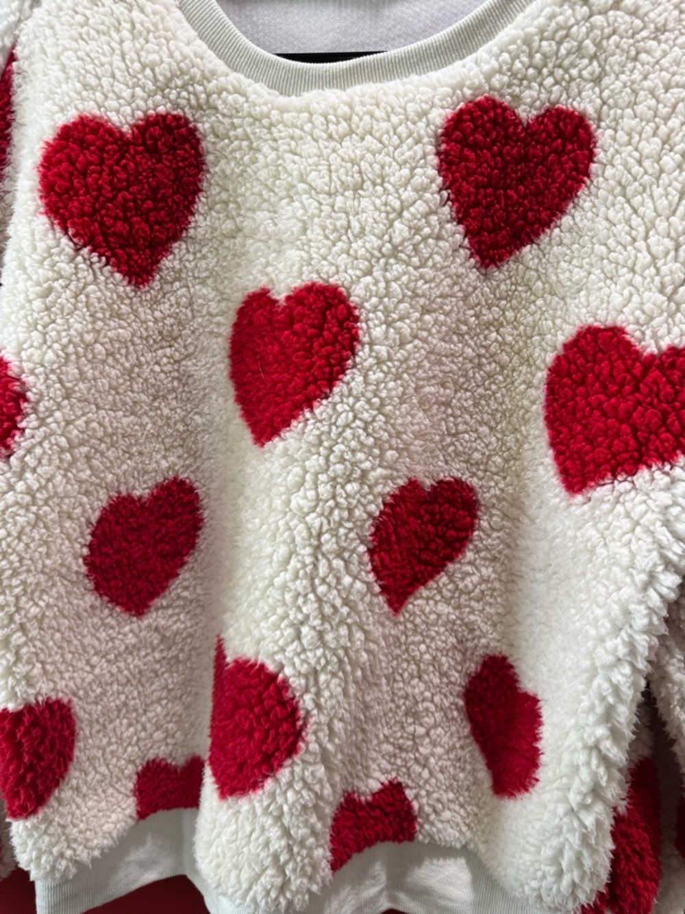 Cozy Cream Sherpa Sweater with Red Heart Print - Picture 2 of 3